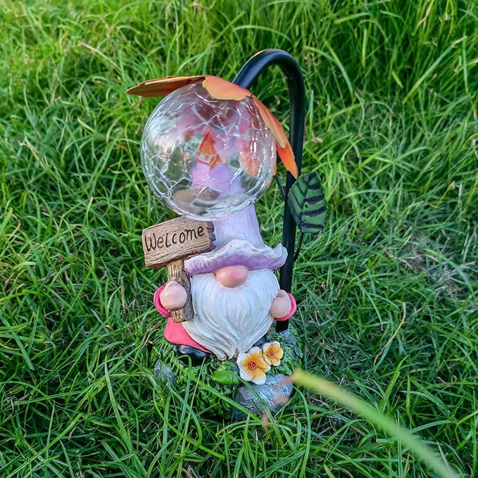 Garden Gnomes Outdoor Statue with Solar Lights Welcome Gnome Home Garden Decor Mom Gifts for Yard Patio Home Garden-HomvellaHome
