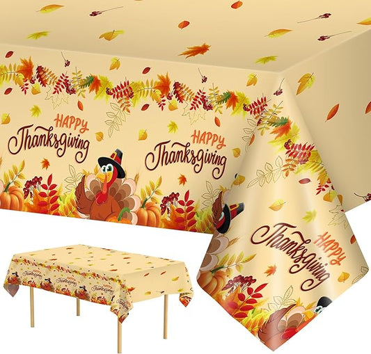2 Pack Happy Thanksgiving Tablecloth - Fall Thanksgiving Turkey Table cloths, Disposable Plastic Rectangle Autumn Pumpkin Maple Leaf Table Cover for Thanks Giving Tables Decor Party Supplies,108x54In-HomvellaHome