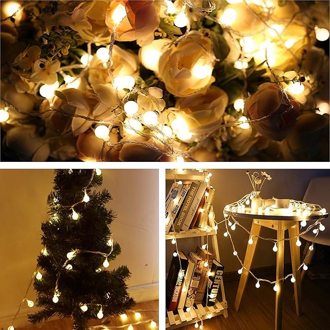 Globe String Lights for Bedroom, 49 Feet 100 LED Fairy Lights Plug in, 8 Modes Warm White Christmas String Lights for Indoor Outdoor Patio Party Garden Wedding Christmas Tree Decor-HomvellaHome