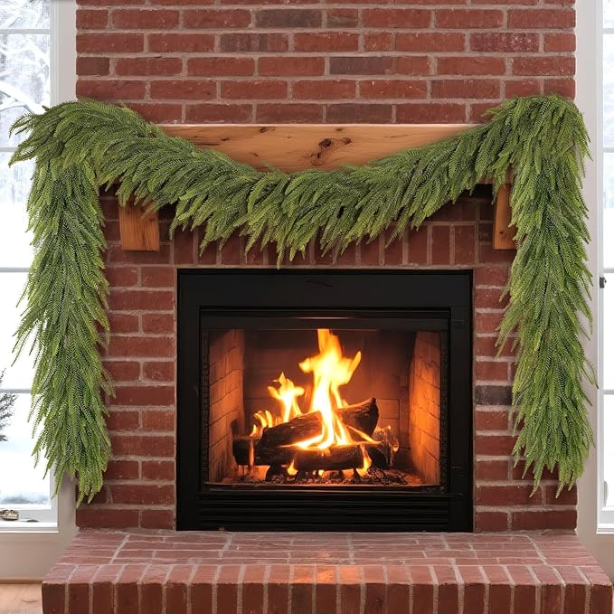 16FT Christmas Norfolk Pine Garland -1PCS, Artificial Pine Needles Garlands Faux Greenery Fake Garland for Holiday Fireplace,Table,Window,Stairs,Mante,Indoor Outdoor Decor-HomvellaHome