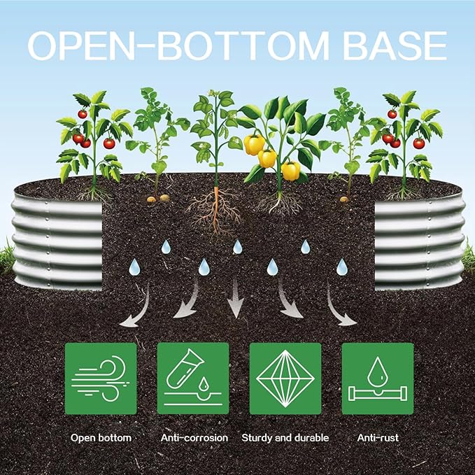 Gardmax Galvanized Raised Garden Bed, Lightweight Planter Boxes Outdoor with Easy Assembly, Large Garden Bed for Vegetables, Fruits, Flower Silver 8FT-HomvellaHome