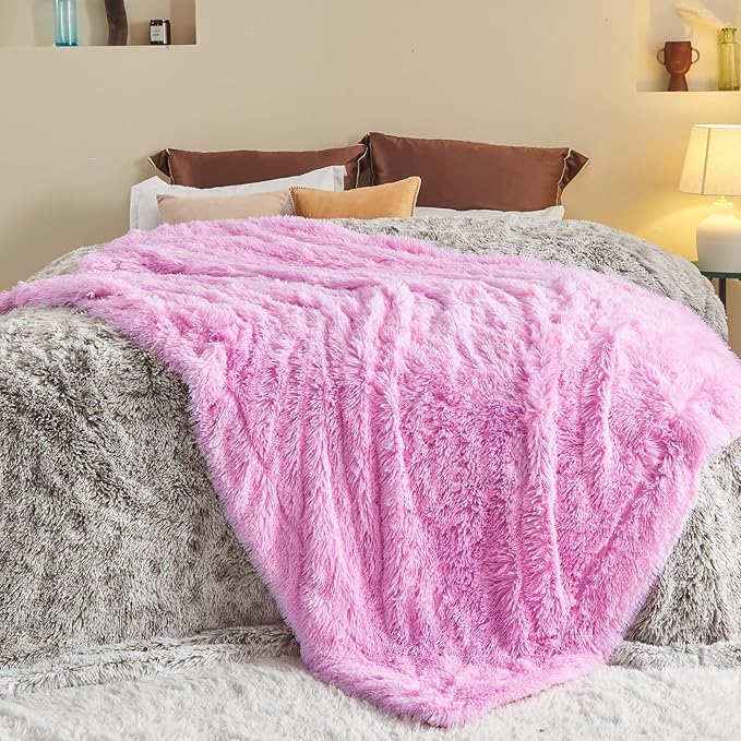 GONAAP Fuzzy Faux Fur Throw Blanket Twin Size Light Pink Super Soft Cozy Plush Fuzzy Shaggy Blanket for Couch Sofa Bed (Light Pink, Twin(60"x80"))-HomvellaHome