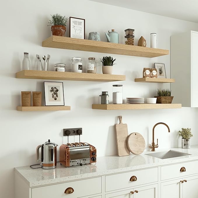 10 inches Deep Floating Shelves 36 inch Long, Single Wall Shelves Heavy Duty 70 lbs for Bedroom, Bathroom, Living Room, Kitchen, Office, Modern Shelf Home Decor, Set of 1, Oak-HomvellaHome