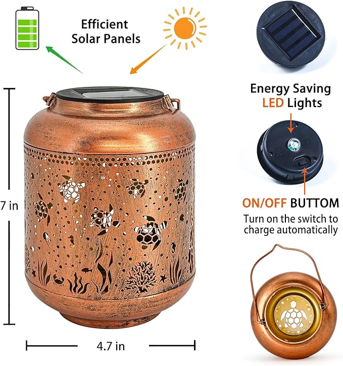 2 Pack Sea Turtle Solar Lanterns Outdoor Waterproof,Hanging Solar Lights Sea Turtle Gifts for Women Metal LED Decorative Light for Yard,Patio,Lawn,Tabletop,Pathway,Landscape,Garden Decor-HomvellaHome