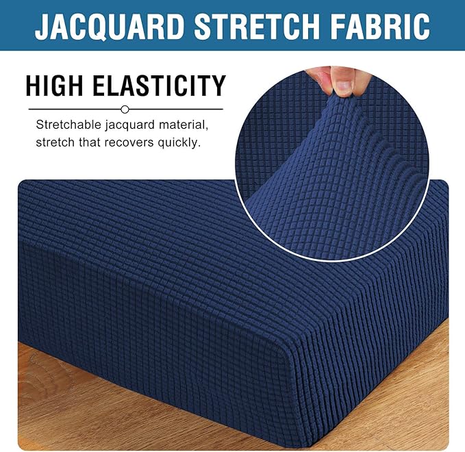 H.VERSAILTEX Super Stretch Individual Seat Cushion Covers - 2 Piece Large Sofa Cushion Covers, Navy, Thick Jacquard Textured Twill Fabric Sets-HomvellaHome