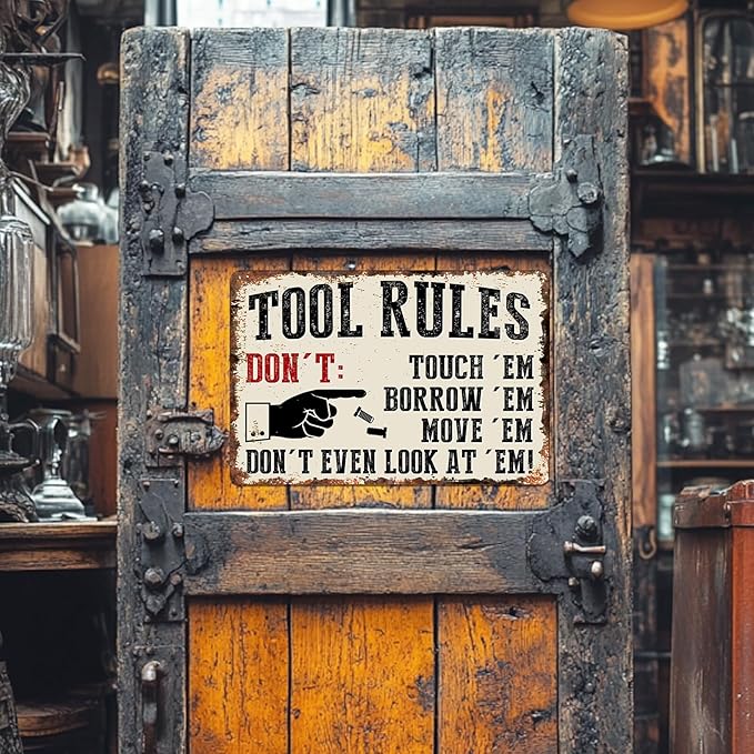 Garage Signs Metal Wall Decor - Vintage Tool Rule Metal Tin Signs for Men, Funny Shop Accessories Bar Decoration for Man Cave 8x12 Inch-HomvellaHome
