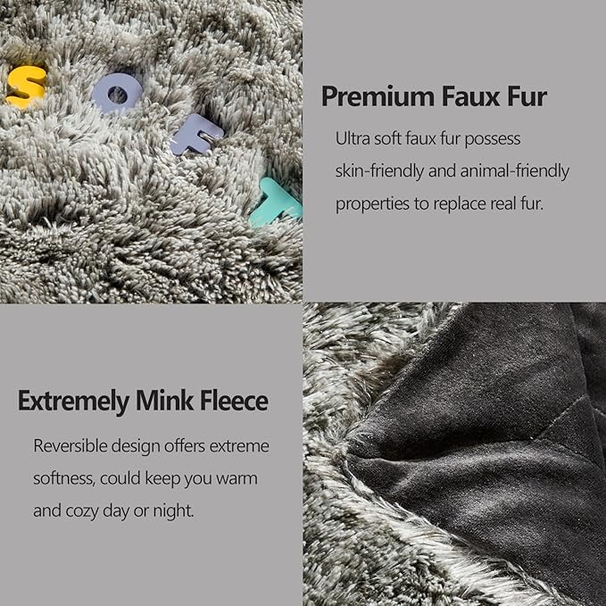 GONAAP Fuzzy Faux Fur Throw Blanket Twin Size Frosty Black Super Soft Cozy Plush Fuzzy Shaggy Blanket for Couch Sofa Bed (Frosty Black, Twin(60"x80"))-HomvellaHome