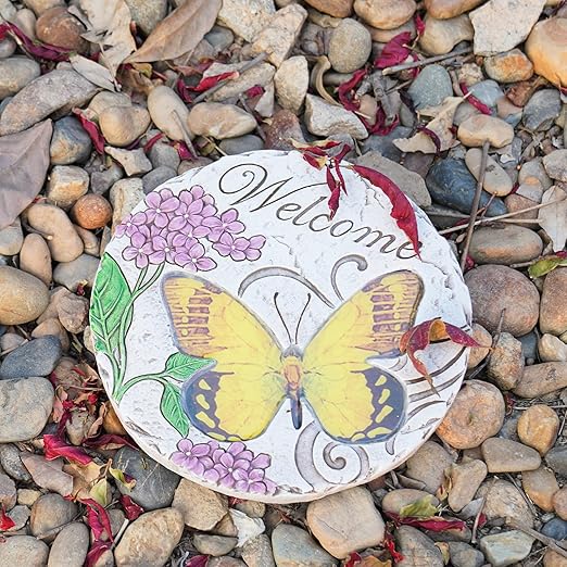 Garden Décor Stepping Stones Outdoor - Resin Butterfly Decorative Stone Bright Color Memories Pavers Outdoor for Garden Yard 9.5 * 9.5 * 0.5 Inch LC Lcdecohome-HomvellaHome