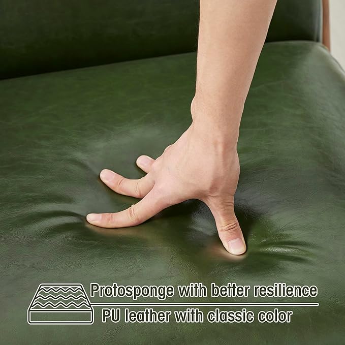 Glitzhome 2 Set Mid Century Hunter Green Accent Armchair, Single Reading Armchair PU Leather Lounge Chair with Walnut Ruberwood Frame-HomvellaHome