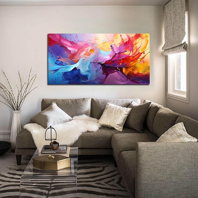 GUGIKA Abstract Wall Art for Living Room, Colorful Canvas Wall Decor for Bedroom, Picture Print, Size 48x24 Inches-HomvellaHome