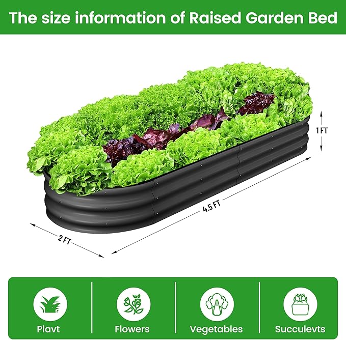 2 Pcs 4.5x2x1ft Oval Raised Garden Bed, Galvanized Raised Beds,Open-Ended Base Metal Raised Planter Beds,Garden Bed Outdoor,Planter Raised Boxes for Vegetables, Flowers,Tool-Free Asse,Gray-HomvellaHome