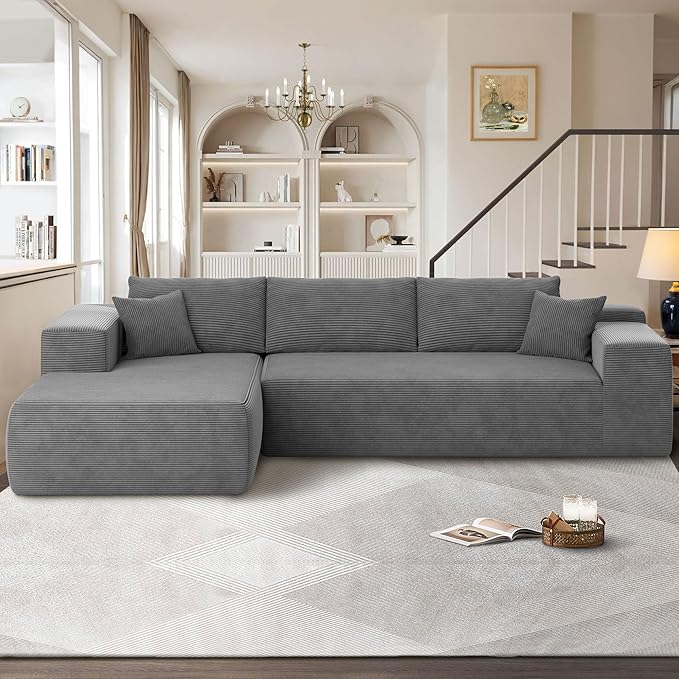 104" Cloud Sectional Couches for Living Room,L Shaped Boneless Couch in A Box,Sleeper Sofa with Comfy Chaise No Assembly Required,Grey-HomvellaHome