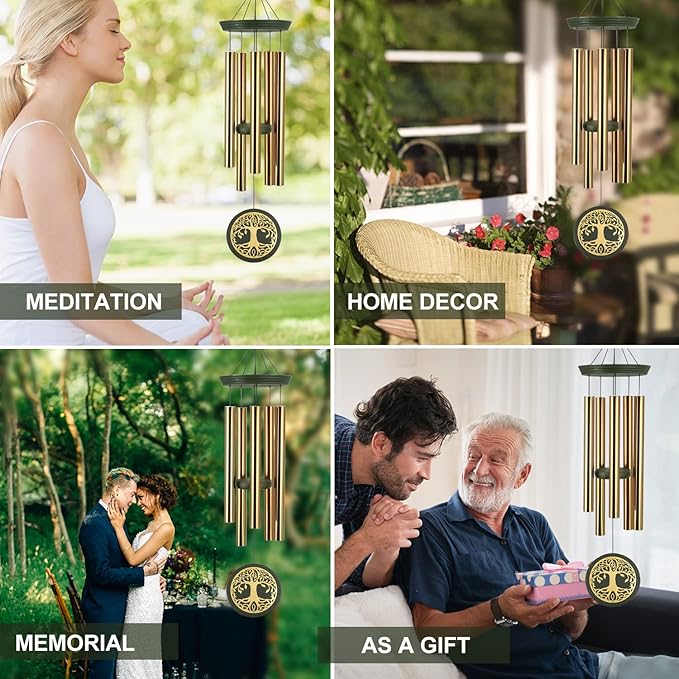 Gifts for Mom & Grandma - Outdoor Wind Chimes with Engraved Tree of Life, Large Patio Hanging Decor for Garden, Yard, Christmas, Anniversary Celebrations-HomvellaHome