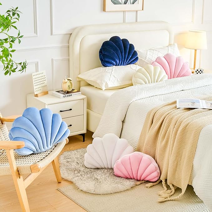 Pink Seashell Throw Pillows, Shell Shaped Throw Pillows, 13 Inch Soft Velvet Home Decorative Pillow Plush Cushion for Bed Couch Living Sofa Room Decor Accent Throw Pillow-HomvellaHome