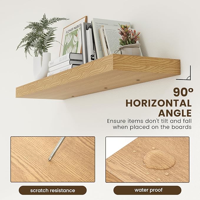 12 Inch Deep Floating Shelves for Wall, 48W x 12D Rustic Oak Wood Floating Shelves, Large Floating Shelves Set of 1 for Living Room Bathroom Laundry Room Bedroom Kitchen Home Office - Oak-HomvellaHome