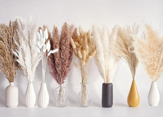 130 PCS Dried Pampas Grass Bouquet, Boho Table Decor, Bunny Tails Dried Flowers, Brown Pampas, Fluffy Pompas, White Pampas Grass for Weddings, Home Decor, Rustic Parties, and Baby Shower Decorations-HomvellaHome