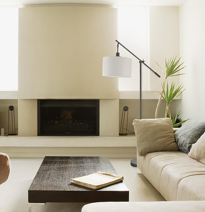 GLOBE Electric 67525 Avellino 66" Floor Lamp, Matte Black, White Linen Shade, Stepless Rotary Dimmer Switch on Socket-HomvellaHome