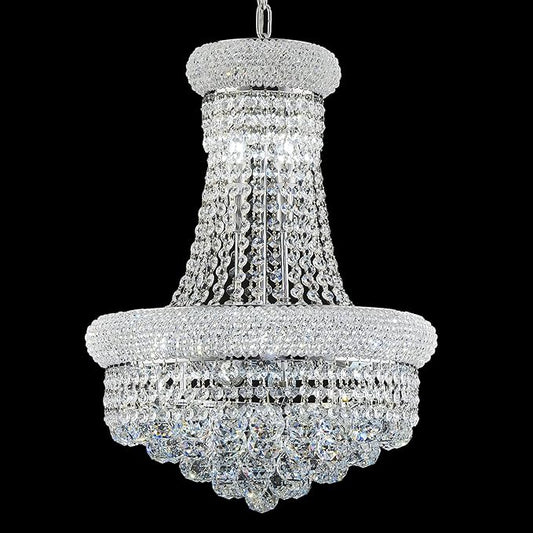 10 - Light Unique Empire Crystal Chandelier for Dining Room Foyer Entryway Living Room Bedroom Chrome Finish-HomvellaHome