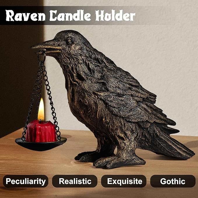 Gothic Home Decor Fake Crow Light Holder Raven Lamp Tealight Candle Holder Resin Statue Half Gold-HomvellaHome