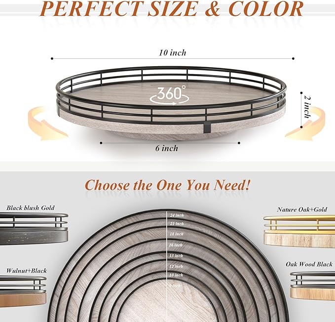 10" Oak Bathroom Vanity Tray Turntable for Perfume Candle, Round Wooden Decorative Tray for Kitchen Sink Countertop Organizer, Bathroom Counter Organizer for Skincare Makeup, Rustic White-HomvellaHome