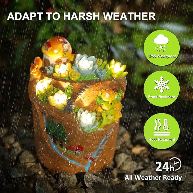 Garden Solar Figurine Light - Flowerpot Succulent Solar Light Outdoor, Solar Powered Lighting Outside Decorations Yard Art Lawn Ornaments for Porch Patio Balcony - Succulent Gifts for Women Mom-HomvellaHome