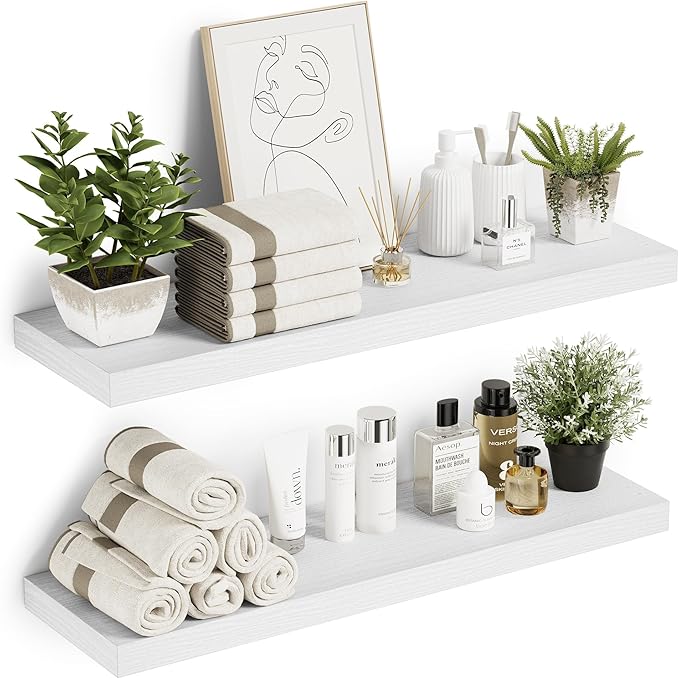 10 inches Deep Floating Shelves 36 inch Long, Wall Shelves Heavy Duty 70 lbs for Bedroom, Bathroom, Living Room, Kitchen, Office, Modern Shelf Home Decor with Invisible Bracket, White-HomvellaHome
