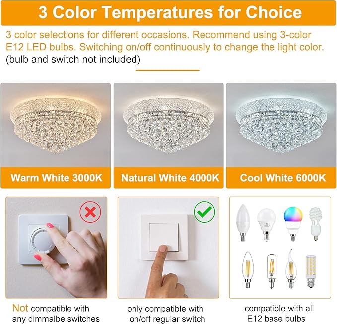 12-Light Crystal Flush Mount Chandelier Ceiling Light Fixture for Living Room Dining Room Bedroom Foyer Entryway Hallway Closet Bathroom (Chrome D24)-HomvellaHome