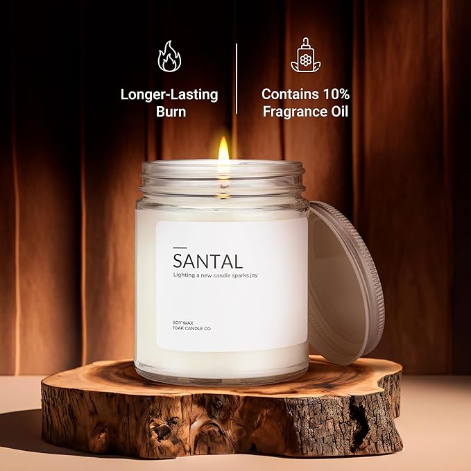 1OAK Soy Santal Candle (Santal) - Soy Wax Scented Candle - Candles for Home Scented - Long Burning Candles Premium - Hand-Poured (7oz.)-HomvellaHome