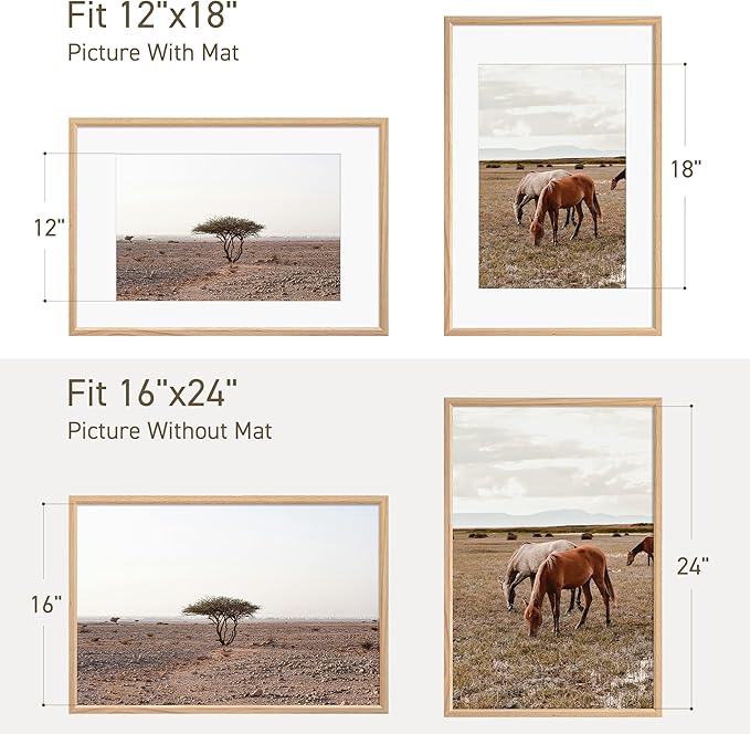 16x24 Poster Frame Natural Solid Oak Photo Frames with 12x18 Removable Mat Wall Hanging Large Handcrafted Frame with HD Plexiglass Wall and Tabletop Display Large Picture Frame-HomvellaHome