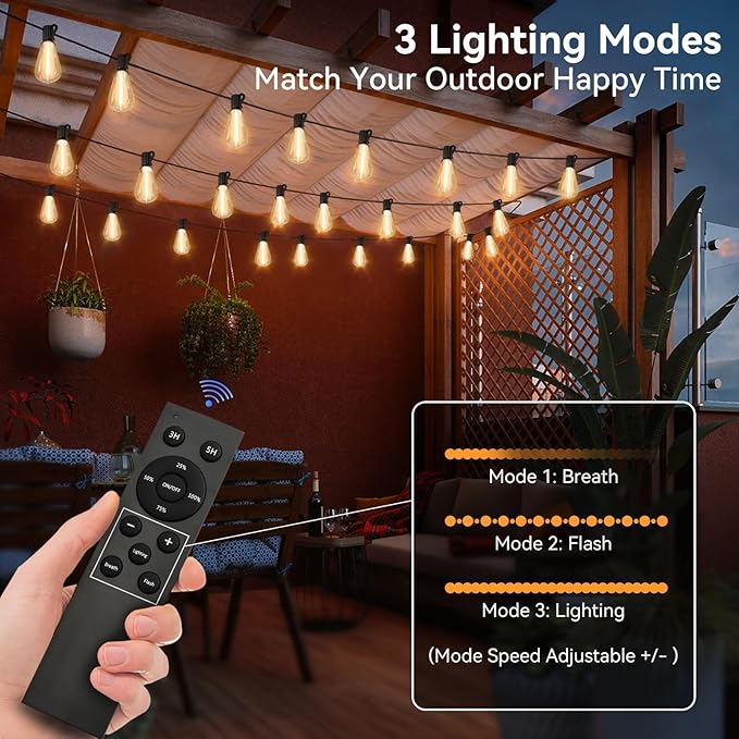 100 FT Outdoor String Lights for Outside, IP65 Waterproof ST38 LED Shatterproof Bulbs, Dimmable & Timable, 3 Light Modes, Hanging Patio Edison Lights for Porch Backyard Cafe Bistro-HomvellaHome