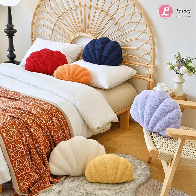 Red Seashell Throw Pillows, Shell Shaped Throw Pillows, 13 Inch Soft Home Decorative Pillow Plush Cushion for Bed Couch Living Sofa Room Decor Accent Throw Pillow-HomvellaHome