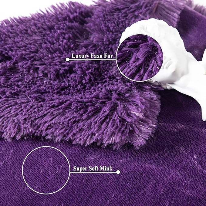 GONAAP Fuzzy Faux Fur Throw Blanket Purple Super Soft Cozy Plush Fuzzy Shaggy Blanket for Couch Sofa Bed (Purple, Throw(40"x50"))-HomvellaHome