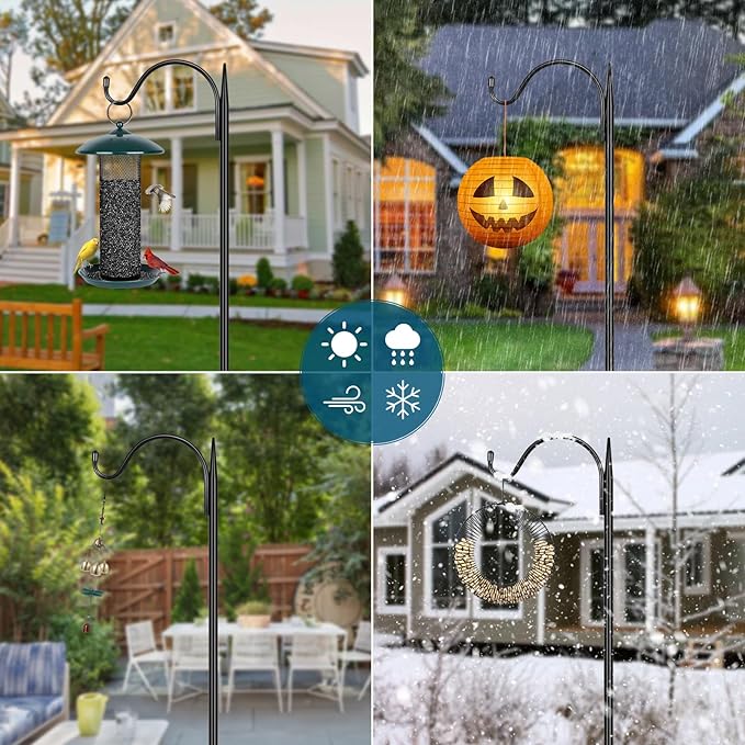 Gtongoko 47 inch Small Shepherds Hooks for Outdoor with 5 Prongs, Adjustable Bird Feeder Pole Garden Hooks for Hanging Lanterns, Plants Baskets, Hummingbird Feeders, 1 Pack-HomvellaHome