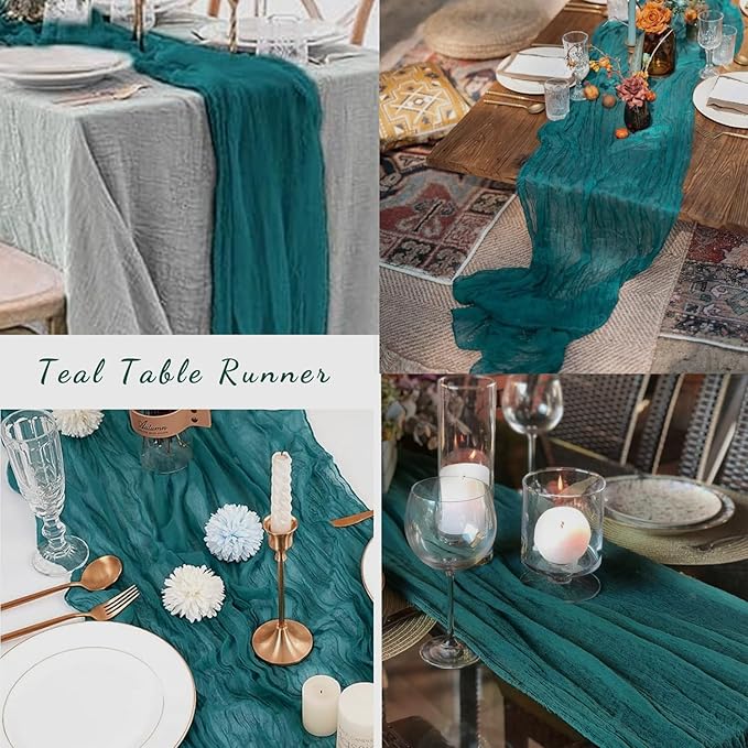 12 Pack Teal 10FT Cheesecloth Table Runner Rustic Gauze Cheese Cloth Table Runner for Wedding Bridal Baby Shower Table Decorations Boho Fabric Sheer Birthday Party Table Decor 20 x 120 Inch Long-HomvellaHome