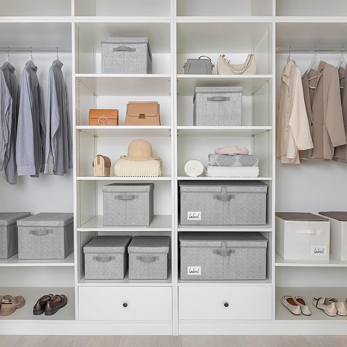 GRANNY SAYS Large Storage Bins with Lids, Decorative Storage Box for Shelves, Fabric Storage Bins Foldable, Storage Basket for Clothes, Keepsake Box, Jumbo, Gray, 2-Pack-HomvellaHome