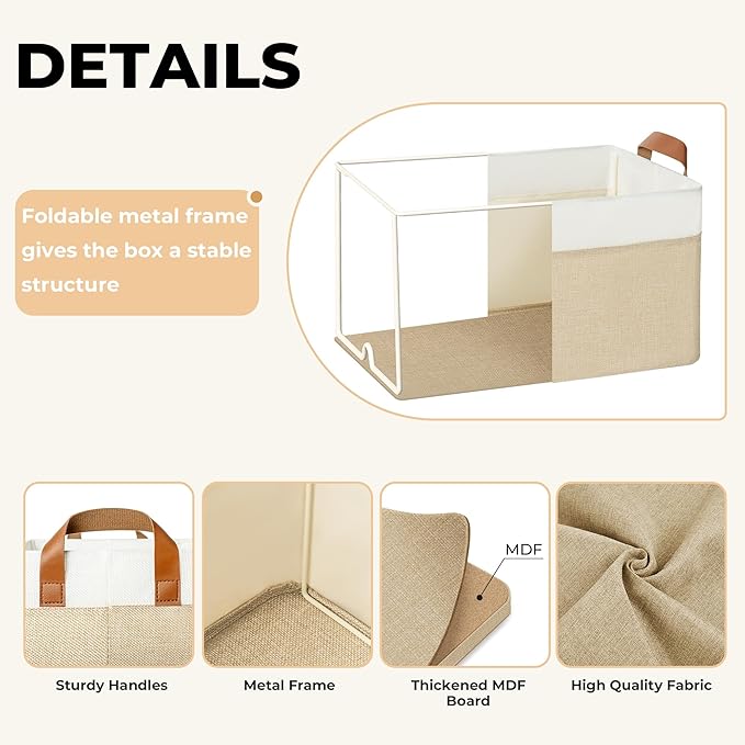 GRANNY SAYS Storage Baskets for Shelves, Closet Organizer Bins, Clothes Storage Bins with Metal Frame, Large Baskets for Organizing and Storage, Collapsible, Khaki, 2-Pack-HomvellaHome