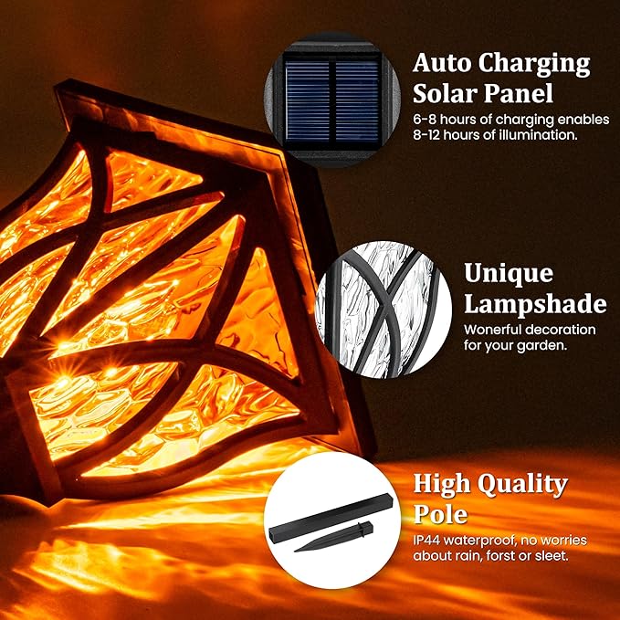 GIGALUMI Solar Lights Outdoor Waterproof, 8 Pack Flickering Flame LED Lights, Garden Decor for Yard, Patio, Landscape, Planter, Walkway-HomvellaHome