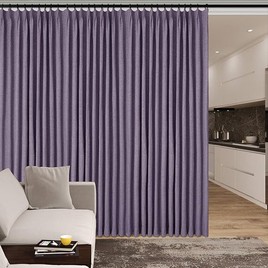 100% Blackout Linen Textured Drapes for Bedroom Pinch Pleated Curtains for Track System Portable Drapery for Sliding Glass Door/Storage/Space Room Divider, 70" Wx84 L, 1 PC, Violet-HomvellaHome