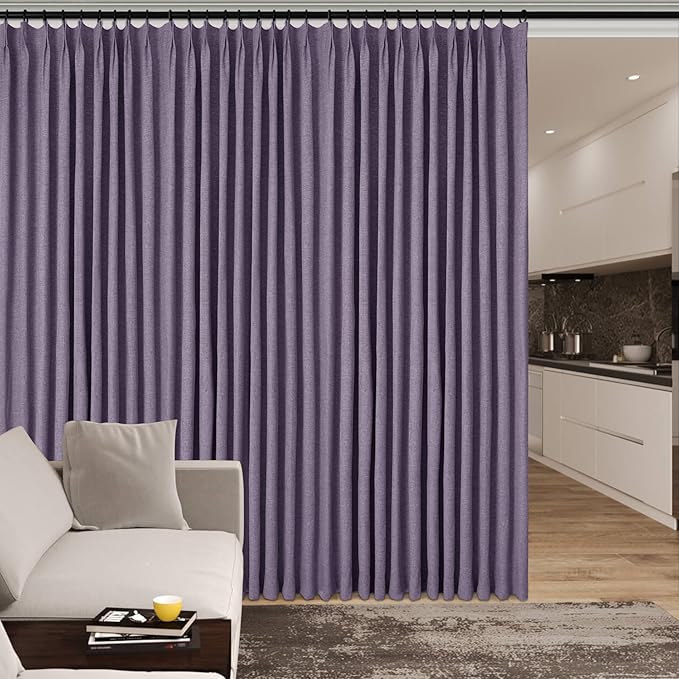 120" Wx102 L Linen Room Divider Drapes for Doorway/Glass Window/Sliding Door/Patio, Extra Wide Pinch Pleated Full Blackout Curtains for Girls Boys Teen Kids Room, 1 Panel, Violet-HomvellaHome