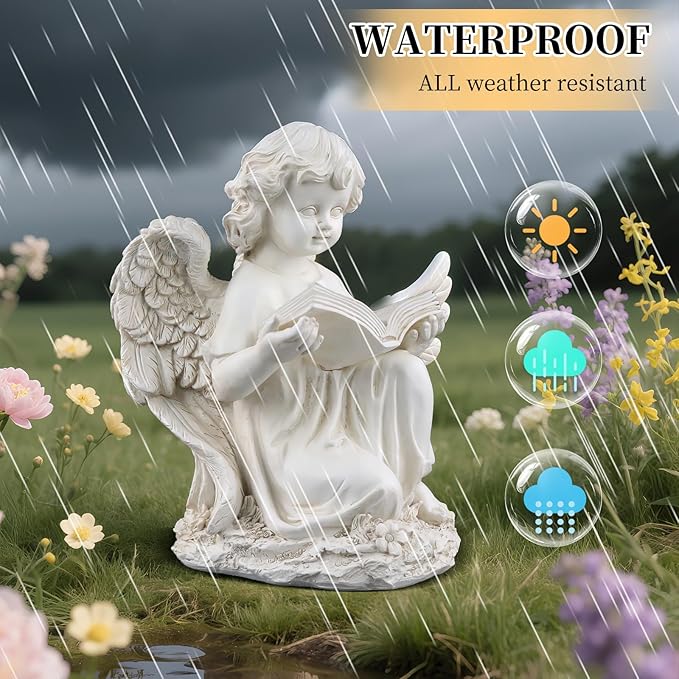 Garden Angel Statues for Outside, Solar Angel for Garden with Bible & Cemetery Decorations for Grave, Angel Figurines for Yard Patio Decor & Lawn Ornaments, Gifts for Mom Grandma Women-HomvellaHome