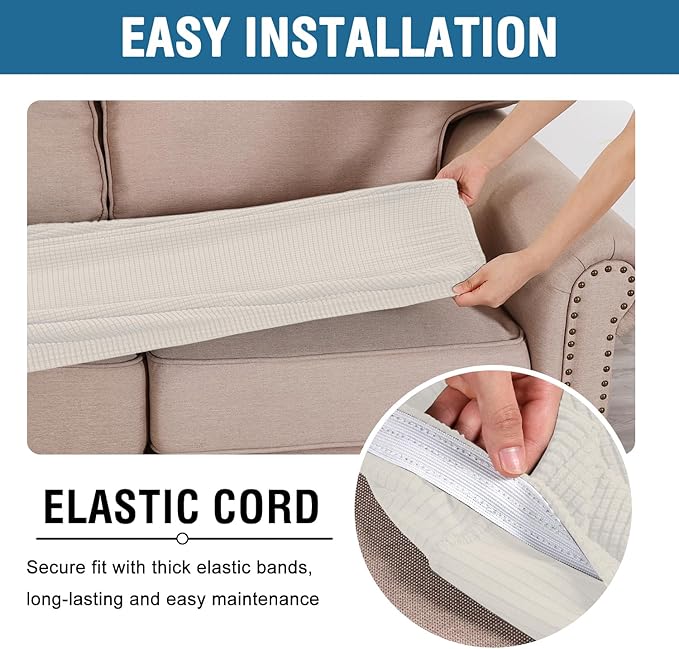 H.VERSAILTEX Super Stretch Individual Seat Cushion Covers Sofa Covers Couch Cushion Covers Slipcover Sets Thick Jacquard Textured Twill Fabric (1 Piece Sofa Cushion Cover, Porcelain)-HomvellaHome