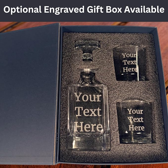 Gifts Inscribed Custom Text Whiskey Decanter & Glasses Set of 2 – Engraved Glass Cups Drinking Glasses Set of 2 – Personalized Whiskey Glasses Drinking Set – Customized Whisky Glassware Gift for Him-HomvellaHome
