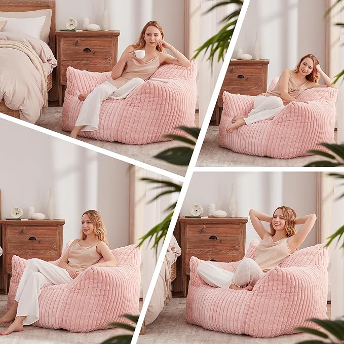 Giant Bean Bag Chairs for Adults Teens, Large Bean Bag Sofa Chairs with Filling Comfy Fuzzy BeanBag Chair with Armrests for Bedroom Living Room Reading-HomvellaHome
