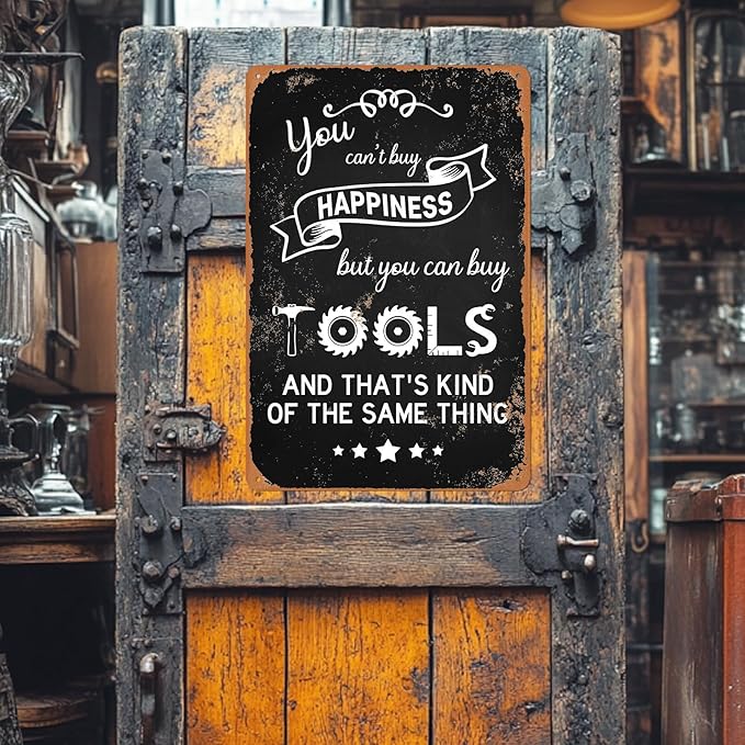 Garage Signs for Men Mechanic Shop Decor Funny Tool Rule Metal Tin Signs for Dad Garage Gifts Grandpa Workshop Wall Decor 8x12 Inch-HomvellaHome