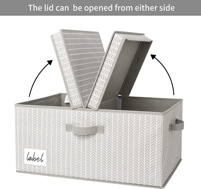 GRANNY SAYS Closet Storage Bins with lids, Fabric Storage Box with Lid, Clothes Bins Storage for Closet, Shelf Baskets for Living Room Wardrobe Shelves, Jumbo, Gray/White, 1-Pack-HomvellaHome