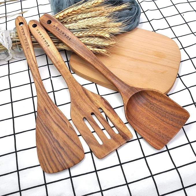 11 Pcs Wooden Kitchen Utensils Set - Wooden Spoons, Spatulas and More for Cooking-HomvellaHome