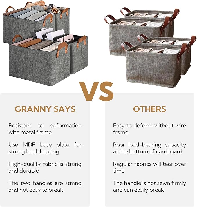 GRANNY SAYS Closet Storage Baskets, Collapsible Fabric Storage Bins with Metal Frame, Clothes Organizer Bins, Extra Large Baskets for Shelves, Dark Gray, 4-Pack-HomvellaHome
