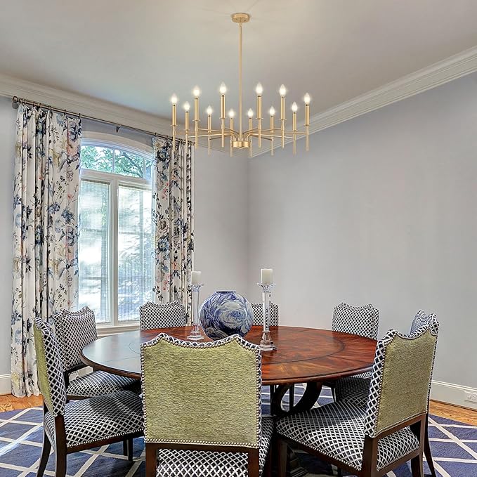 12 Light Gold Chandelier Light Fixture, Modern Farmhouse Chandeliers for Dining Room Light Fixture, Metal Candle Pendant Chandelier for Foyer Entryway Stairs Living Room Bedroom Kitchen-HomvellaHome