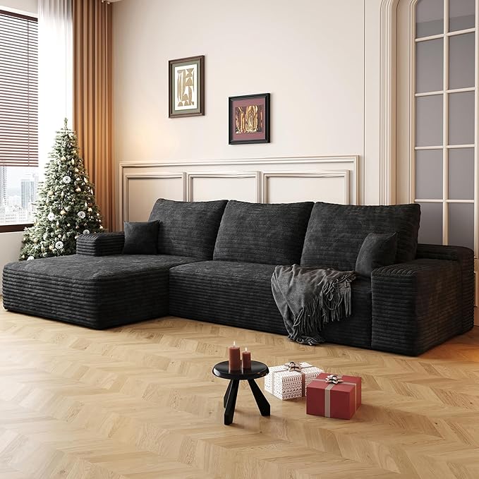 108" Sectional Couches for Living Room Modern Modular Sofa with L-Shape Couchs Upholstered Boneless Couch Deep Seat Sectional Couch with Chaise (Black, Left Facing Chaise+2Seaters)-HomvellaHome