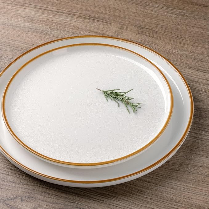 GBHOME Ceramic Dinnerware Sets for 8, 24 Pieces Stoneware Plates and Bowls Sets, Scratch Resistant Dishes, Dishwasher & Microwave Safe, Reactive Glaze-Pearl White-HomvellaHome